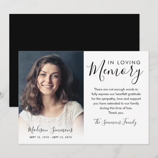 Élégant Merci Funéraire Sympathie de la photo Grie (Devant / Derrière)