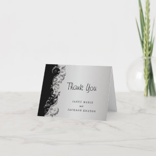 Élégant Merci Mariage Floral Noir & Argent