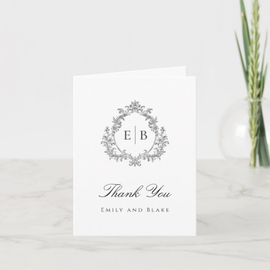 Élégant Merci Mariage Monogram Crest (Devant)