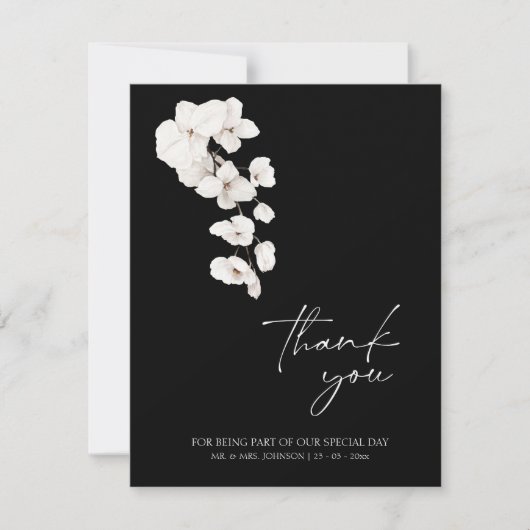 Elégant Merci Mariage orchidée noire et blanche (Devant)