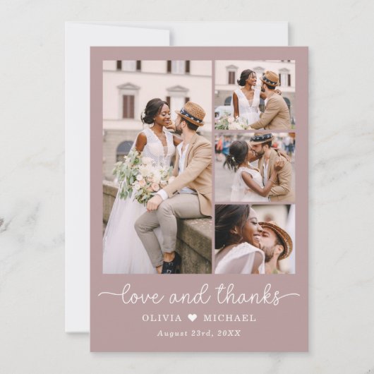 Élégant Merci Mauve Five Photo Collage Mariage (Devant)