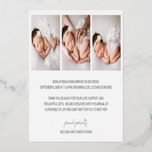 Élégant Merci Rose or Faire-part de naissance (Verso)