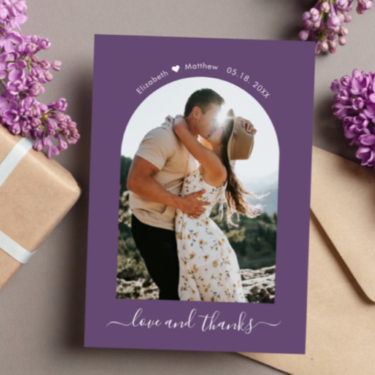 Élégant Merci Script 2 Photo Mauve Arch Mariage