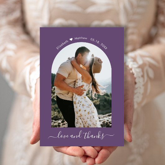 Élégant Merci Script 2 Photo Mauve Arch Mariage