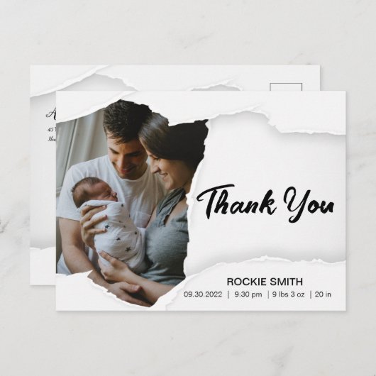 Élégant Merci Script Faire-part de naissance bébé (Devant / Derrière)