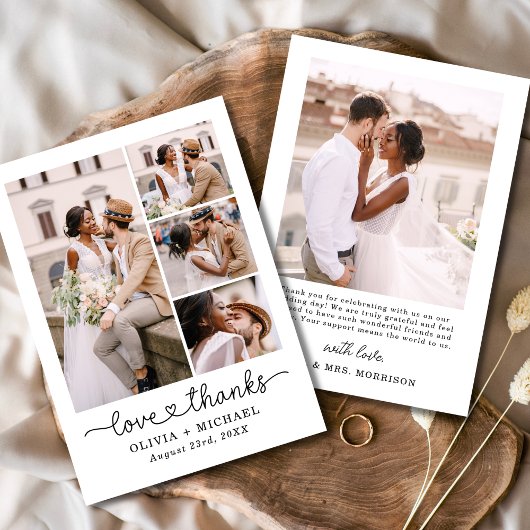Élégant Merci Script Five Photo Collage Mariage