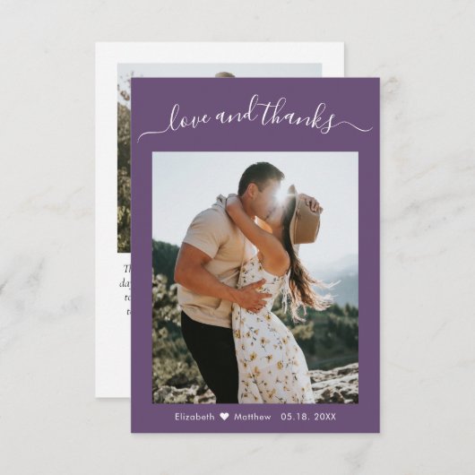 Elégant Merci Script Mauve 2 Mariage photo (Devant / Derrière)