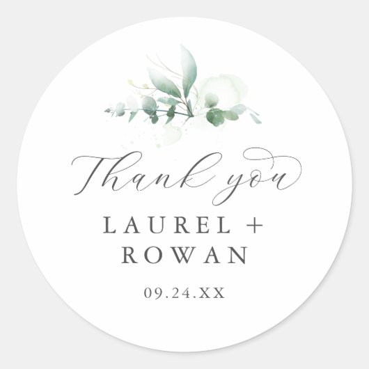 Élégant Merci verdoyant Mariage Favor Sticker (Devant)