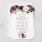 Elegant Merlot Navy Blauw Bloemengraduatiefuif Kaart (Voorkant)