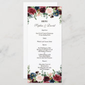 Elegant Merlot Navy Blue Floral Wedding Menu (Voorkant / Achterkant)