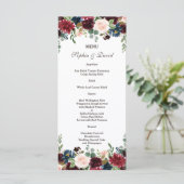 Elegant Merlot Navy Blue Floral Wedding Menu (Staand voorkant)