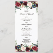 Elegant Merlot Navy Blue Floral Wedding Menu (Voorkant)