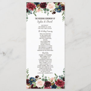 Elegant Merlot Navy Blue Floral Wedding Programme Programma