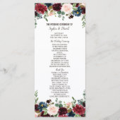 Elegant Merlot Navy Blue Floral Wedding Programme Programma (Voorkant)