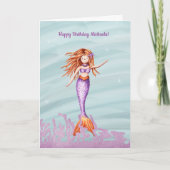 Elegant Mermaid Personalized Name Birthday Kaart (Voorkant)