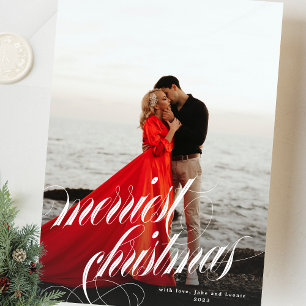 Elegant Merriest Christmas Kalligrafie Een foto Feestdagenkaart