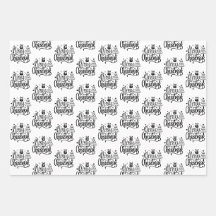 Elegant Merry Black White cadeau Inpakpapier Vel