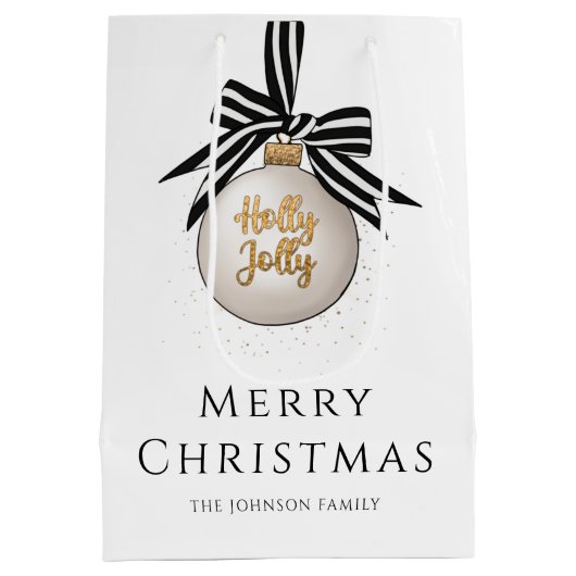 Elegant Merry Christmas Bauble Medium Cadeauzakje (Achterkant)