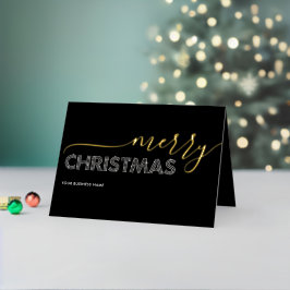 Elegant Merry Christmas Business Zwart & Wit Folie Feestdagenkaart