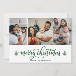 Elegant Merry Christmas Family 3 Photos Flat Card Feestdagenkaart