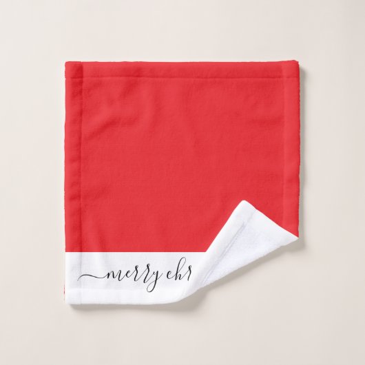 Elegant Merry Christmas red white black script (Gant de toilette)