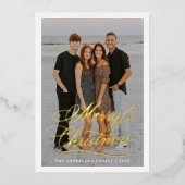 Elegant Merry Christmas Script 2 Foto Folie Feestdagenkaart (Voorkant)