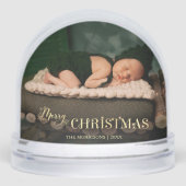 Elegant Merry Christmas Script Photo Snow Globe (Avant)