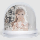 Elegant Merry Christmas Script Photo Snow Globe (Avant)