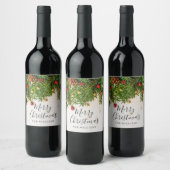 Elegant Merry Christmas Script Rustiek Hout Wijn Etiket (Flessen)