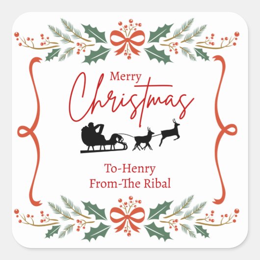 Elegant Merry Christmas Sticker with Santa Sleigh  (Devant)