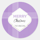 Elegant Merry Christmas Tartan Lila Violet Ronde Sticker (Voorkant)