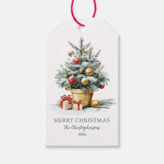 Elegant Merry Christmas Tree Cadeaulabel (Voorkant)