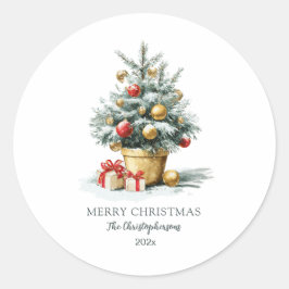 Elegant Merry Christmas Tree Ronde Sticker