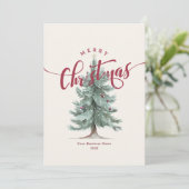 Elegant Merry Christmas Tree Script Business Logo Feestdagenkaart (Staand voorkant)
