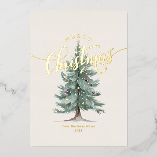 Elegant Merry Christmas Tree Script Business Logo Folie Feestdagenkaart (Voorkant)