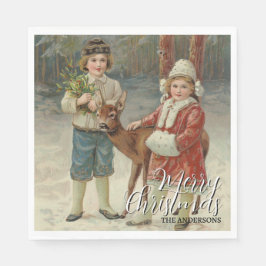 Elegant Merry Christmas Winter Children Servet