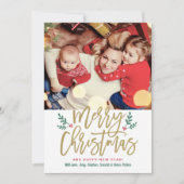 Elegant Merry Gold kerstgeborsteld script foto Feestdagenkaart (Voorkant)