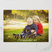 Elegant Merry Gold Script Photo Collage Folie Feestdagenkaart (Voorkant)