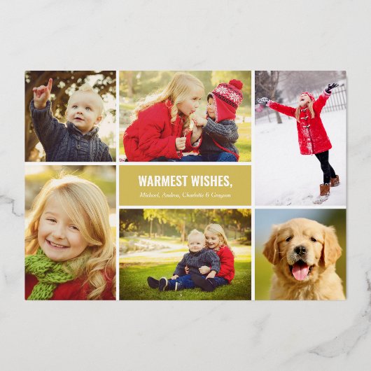 Elegant Merry Gold Script Photo Collage Folie Feestdagenkaart (Achterkant)