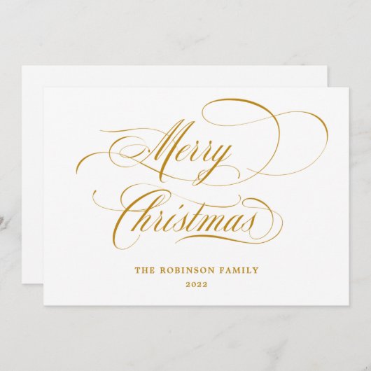Elegant Merry Gold Script Typografie Feestdagenkaart (Voorkant / Achterkant)