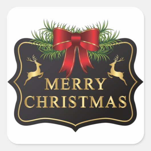 Elegant Merry Kaart Envelope Vierkante Sticker (Voorkant)