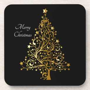 Elegant Merry kerstboom Art Gold Black Stars Bier Onderzetter