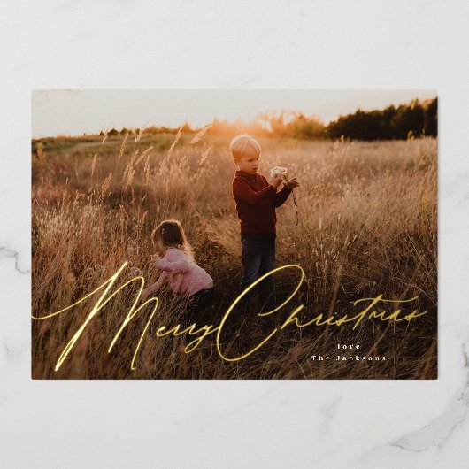 Elegant Merry Kerstfeest Gold Foto Folie Feestdagenkaart (Voorkant)
