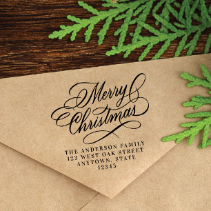 Elegant Merry kerstfeestay Return Address Rubberstempel