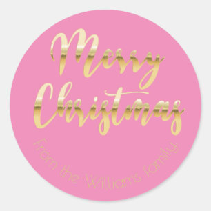 Elegant Merry Kerstmetallisch goud ziet er roze ui Ronde Sticker
