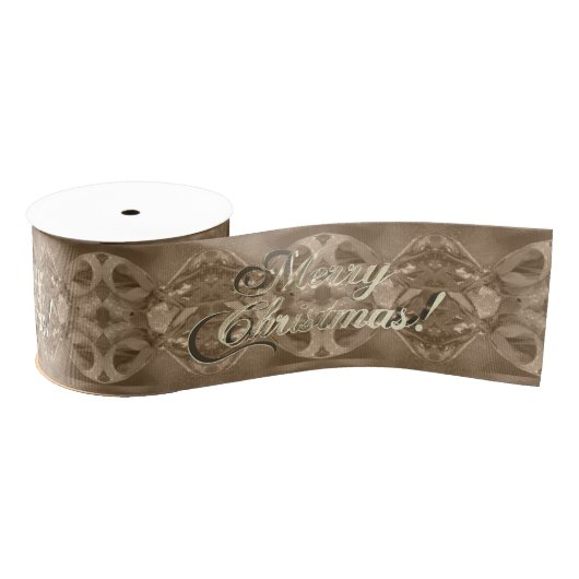 Elegant Merry Kerstmis Pattern Brown Grosgrain Lint (Spoel)