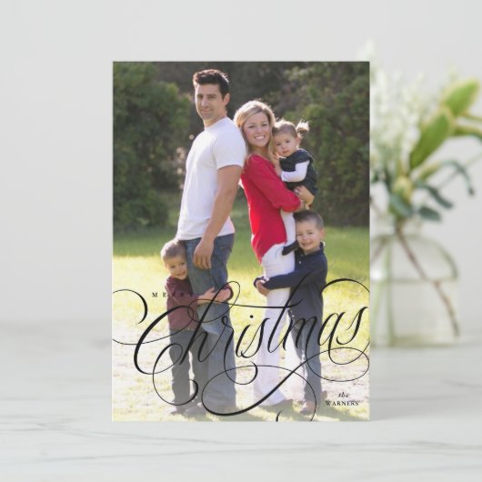 Elegant Merry kerstscript design Holiday Card Feestdagenkaart (Staand voorkant)