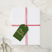 Elegant Merry kerstscript metallic goud groen Cadeaulabel (Met Touw)