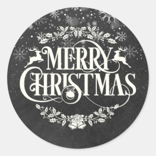 Elegant Merry Kerstsnowflakes Chalkboard Ronde Sticker