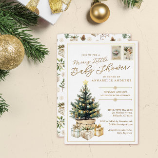 Elegant Merry Little Christmas Baby shower Gold Folie Uitnodiging